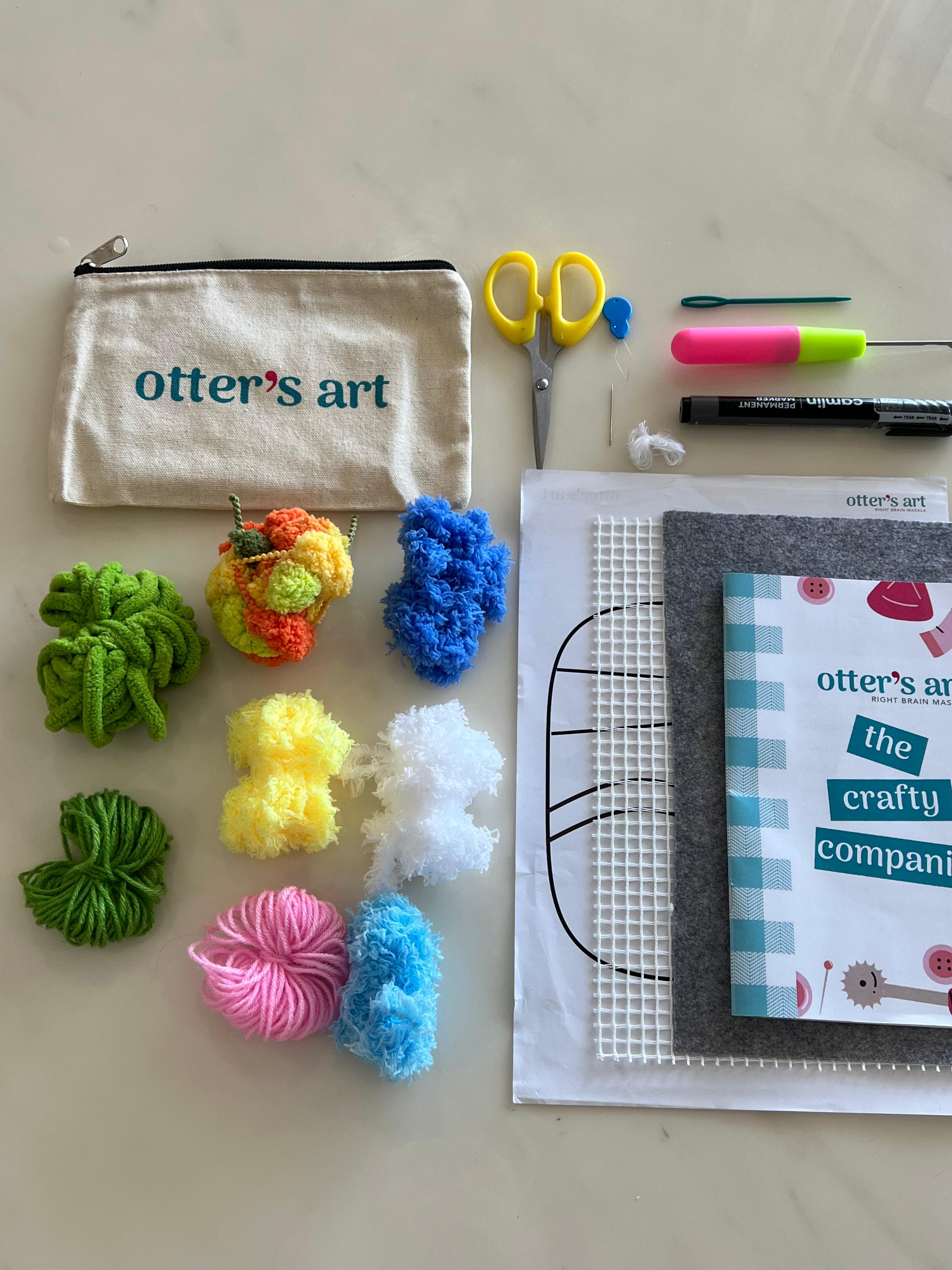 Craft supplies included in Sun, Sand and Sea moss coaster kit