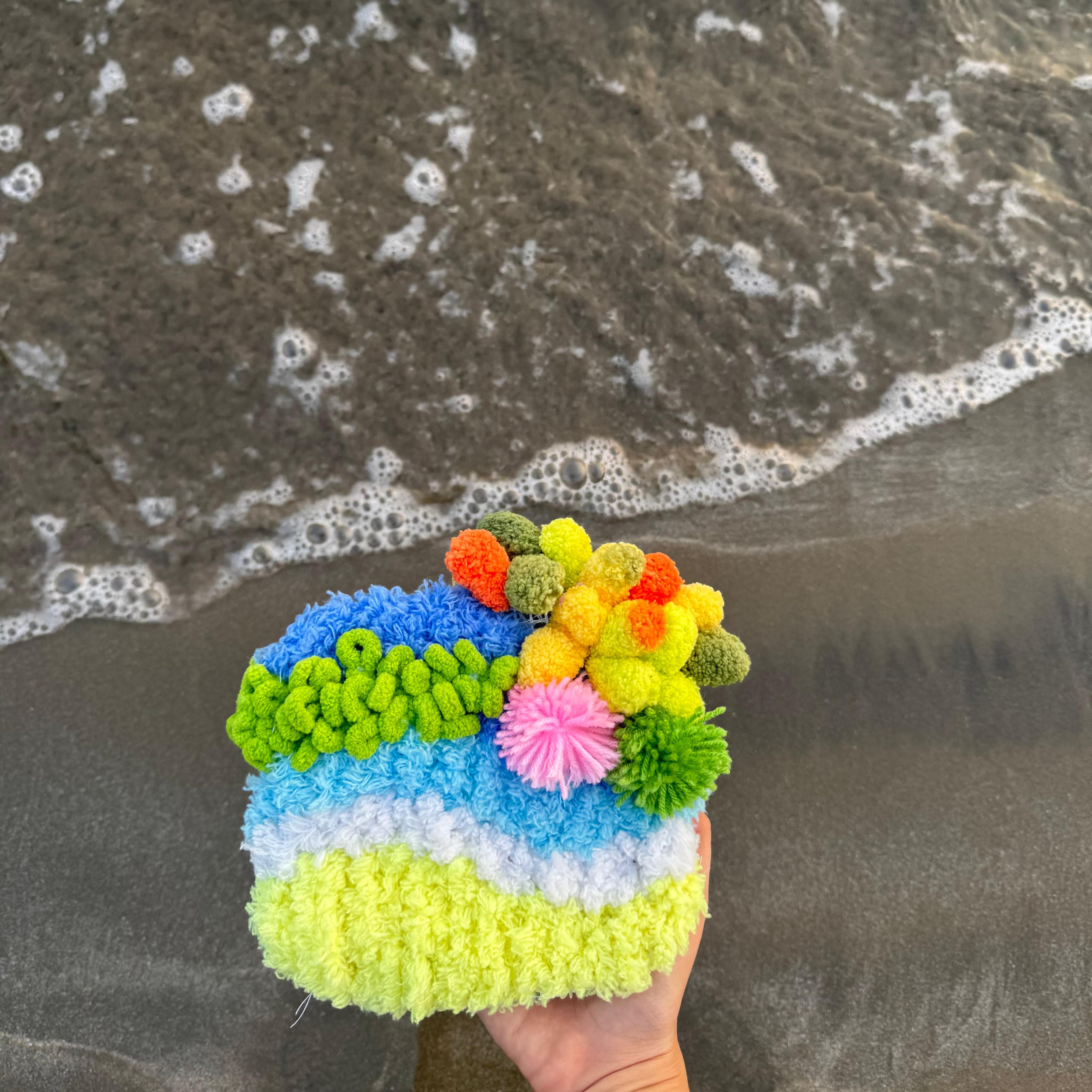 Sun, Sand and Sea DIY moss coaster kit, beach-inspired design. Tropical Moss Coaster Kit